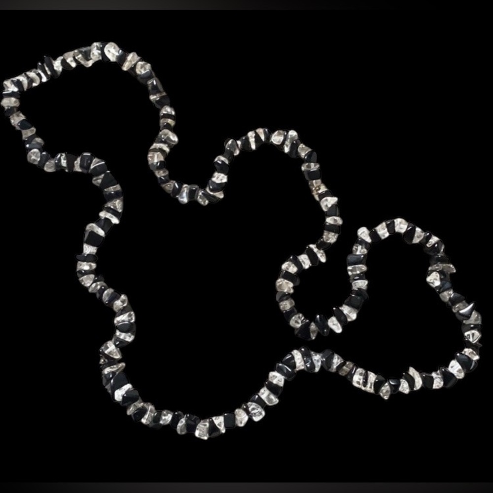 Beaded necklace, Vintage Clear and Black Glass
